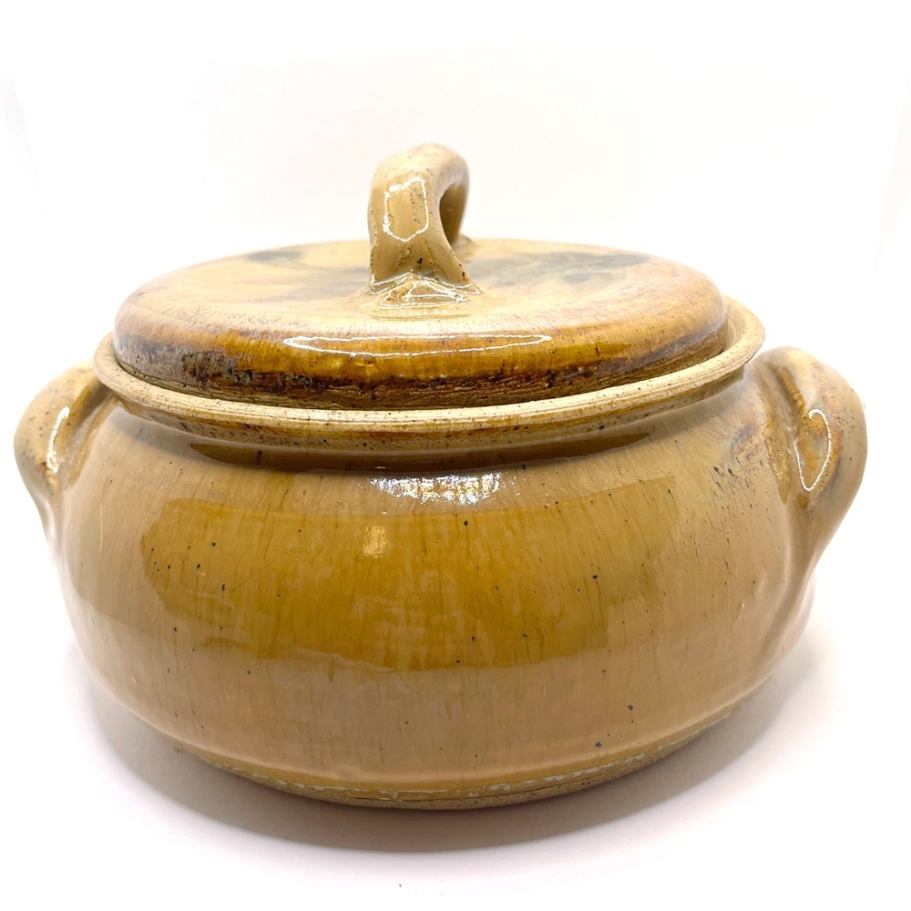 Vintage Studio Pottery Casserole Dish: Hand Thrown Glazed Stoneware Bowl